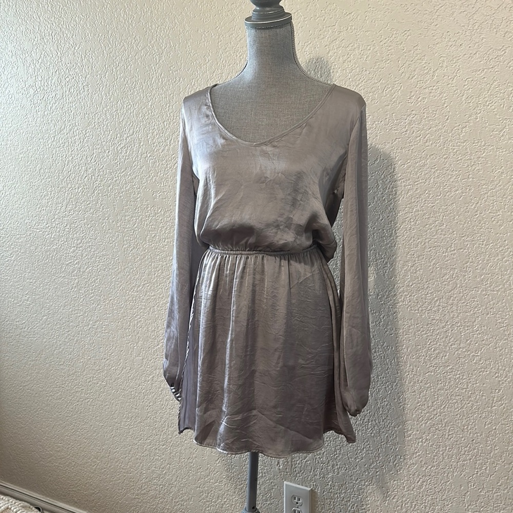 Show Me Your Mumu Silver Faux Wrap Dress Long Sleeved Sz S